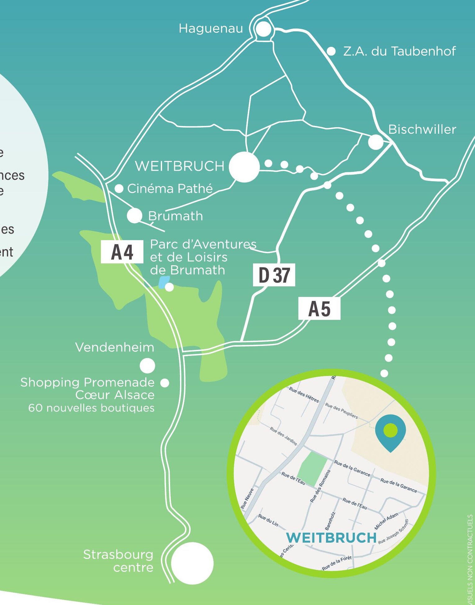 Carte de situation de Weitbruch entre Haguenau, Brumath et Strasbourg